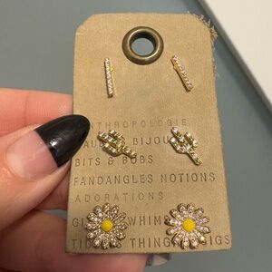 Anthropologie- Gold pave 3 earring pack